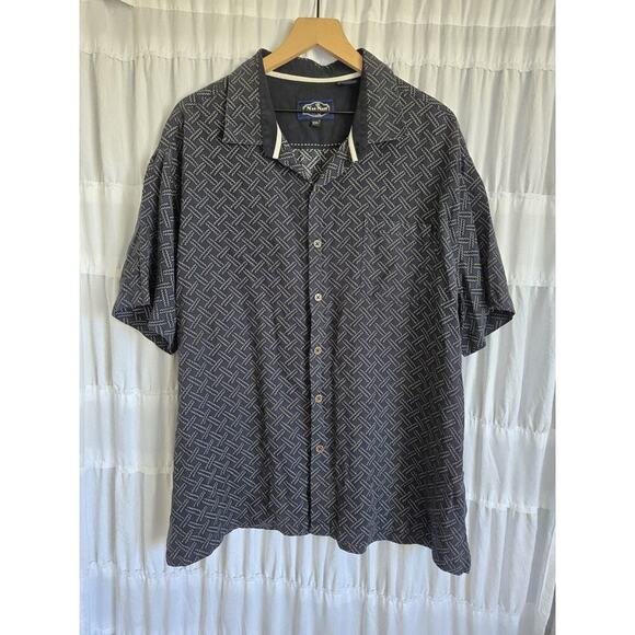 Nat Nast Other - Nat Nast Mens 2XL XXL Blue Black Geometric Silk Blend Button Up Shirt Casual